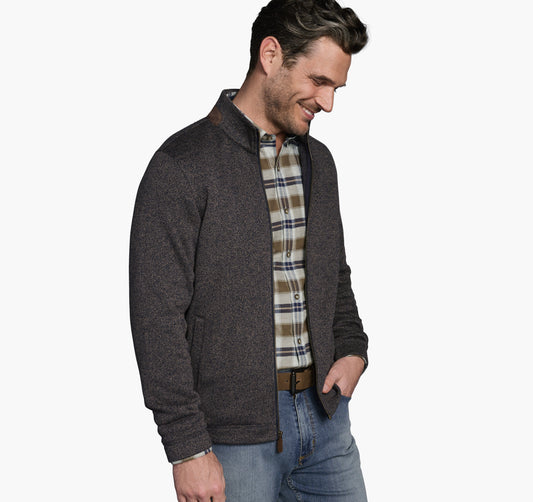Johnston Murphy Men's Marled Ribbed Full Zip