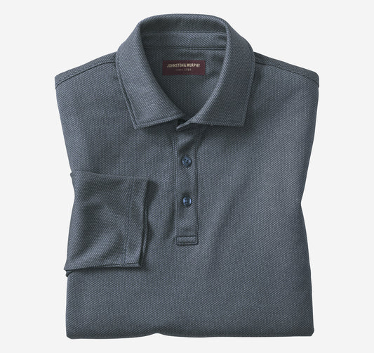 Johnston Murphy Men's Knit Jacquard Long-Sleeve Polo