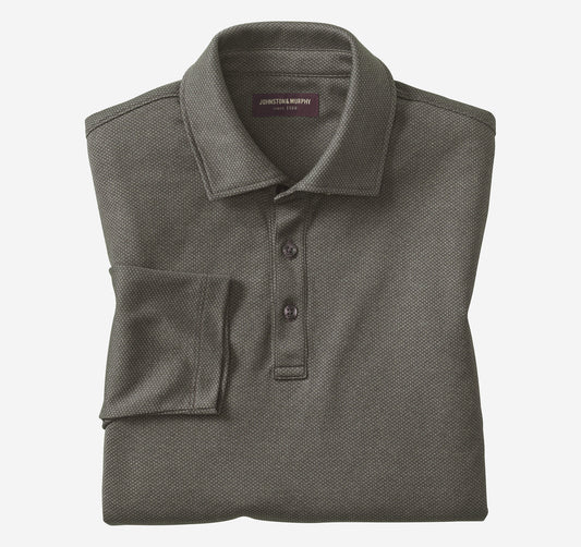 Johnston Murphy Men's Knit Jacquard Long-Sleeve Polo