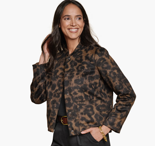 Johnston Murphy Women's Brushed Leopard-Print Bomber