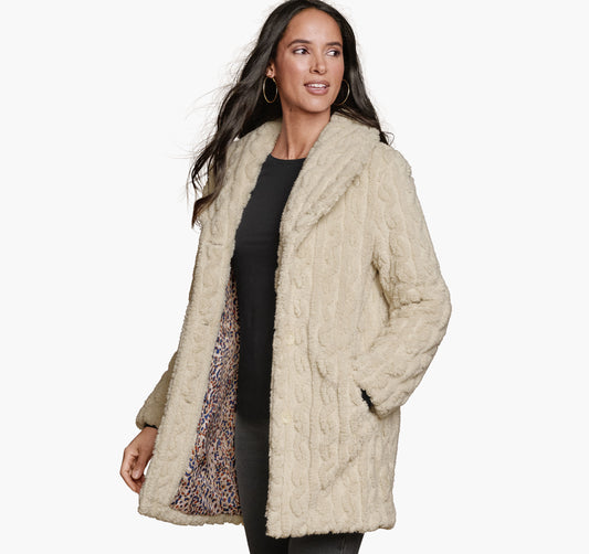 Johnston Murphy Women's Cable Faux-Fur Coat