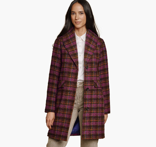 Johnston Murphy Women's Shawl Collar Plaid Coat