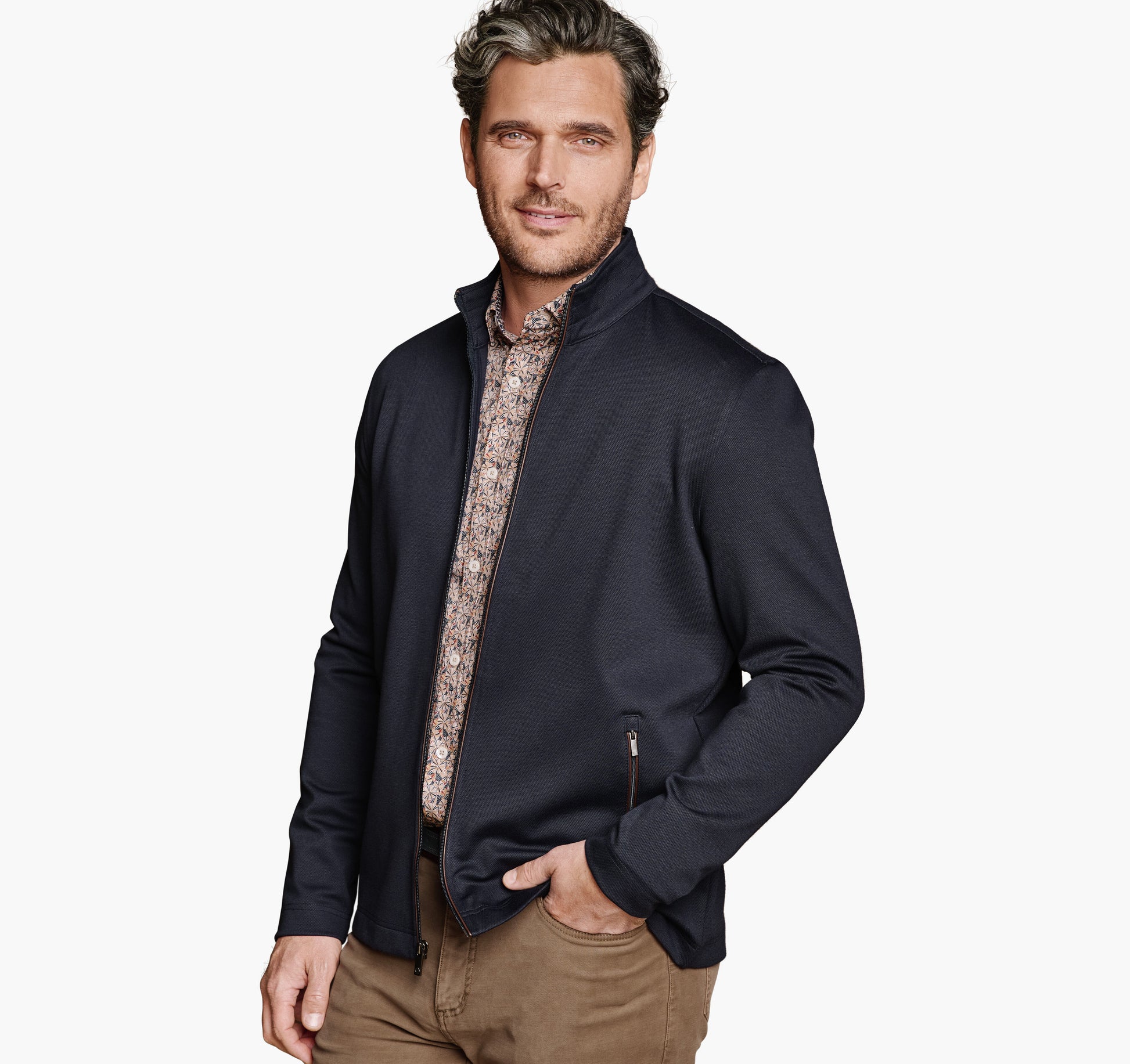 Johnston Murphy Men's Textured Solid Full Zip