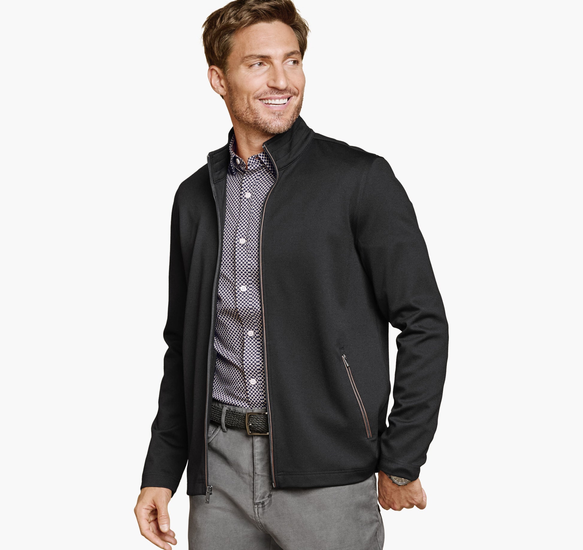 Johnston Murphy Men's Textured Solid Full Zip
