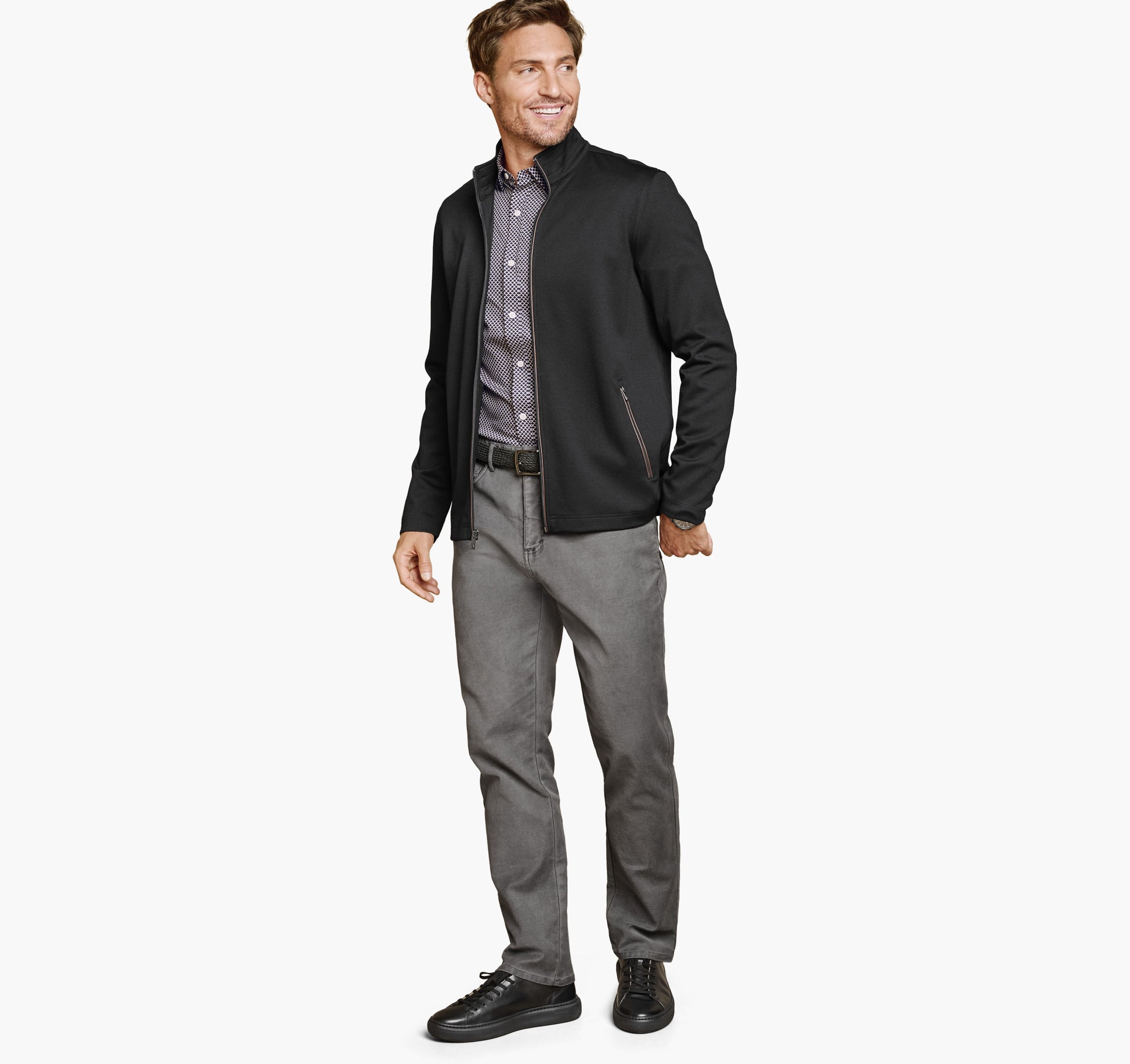 Johnston Murphy Men's Textured Solid Full Zip