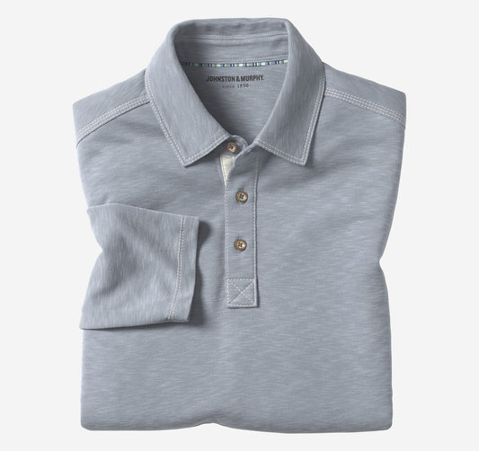 Johnston Murphy Men's Vintage Slub Long-Sleeve Polo
