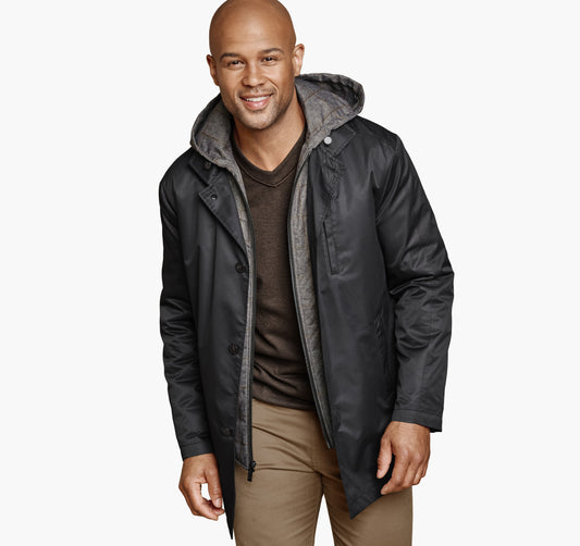 Johnston Murphy Men's Upton Water-Resistant Raincoat with Removable Liner