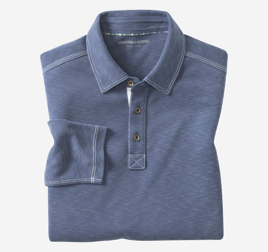 Johnston Murphy Men's Vintage Slub Long-Sleeve Polo