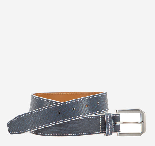 Johnston Murphy Men's White-Edged Textured Leather Belt